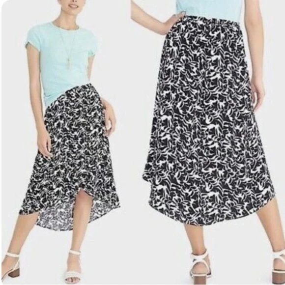 J. Crew Dresses & Skirts - J. Crew Faux Wrap Black and White Print Midi High Low Skirt Size M EUC